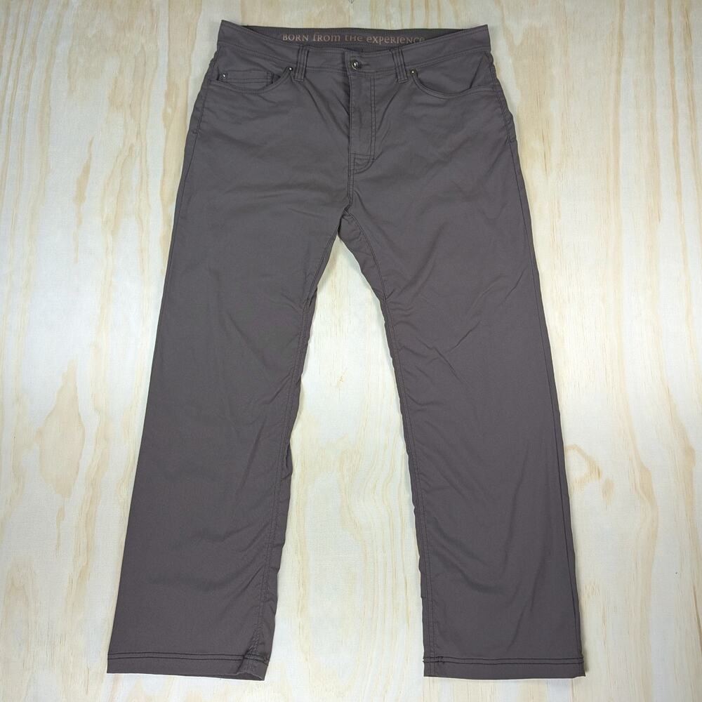 prAna Men's 36x30 Slim Fit Stretch Hiking Pants Brown 5-Pocket Nylon